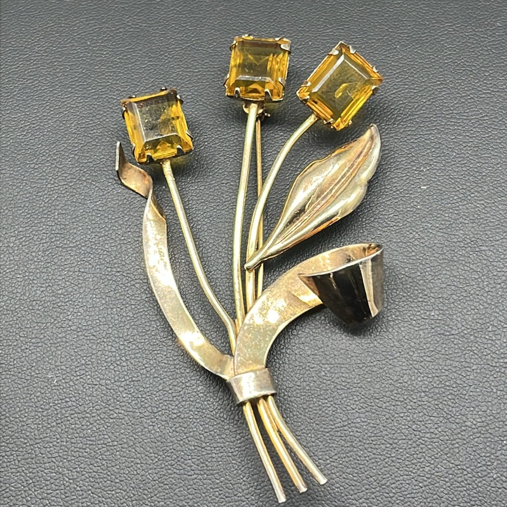 VNTG Coro Craft sterling silver gold vermeil flower pin, signed